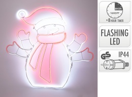 Kontur bałwan neon 61cm ruchome rączki timer zasilacz (AXD200030)