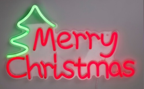 Merry Christmas neon outline red with Christmas tree on USB (LG1500040)