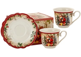 Kpl. dwie porcelanowe filiżanki 250ml z podstawkami Mikołaj vintage ozdobny kartonik (555-7205)