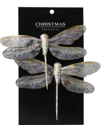 Set of 2 blue dragonflies on a clip (525424)