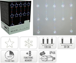 Kurtynka 232LED kolorowa 120x120cm ze śnieżynkami 8f. timer (AVX100670) drucik