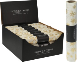 Materiał dekoracyjny ecru złote śnieżynki (516628)