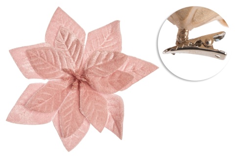 Poinsecja welur róż fi 16cm na klipsie (PON00676)
