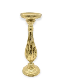 Świecznik drewniany 24cm złoty przecierany niski (TG74270-2) h:24x11cm