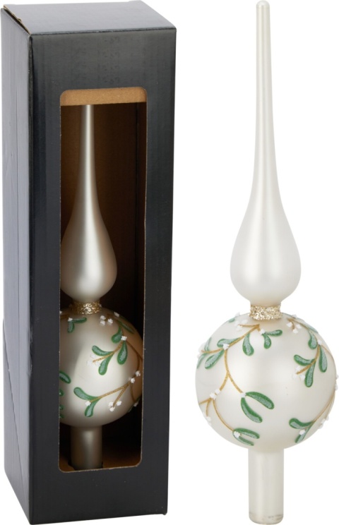 Szpic szklany 30cm perłowy gałązka jemioły (523815)