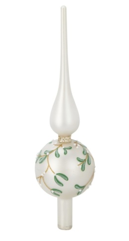 Szpic szklany 30cm perłowy gałązka jemioły (523815)